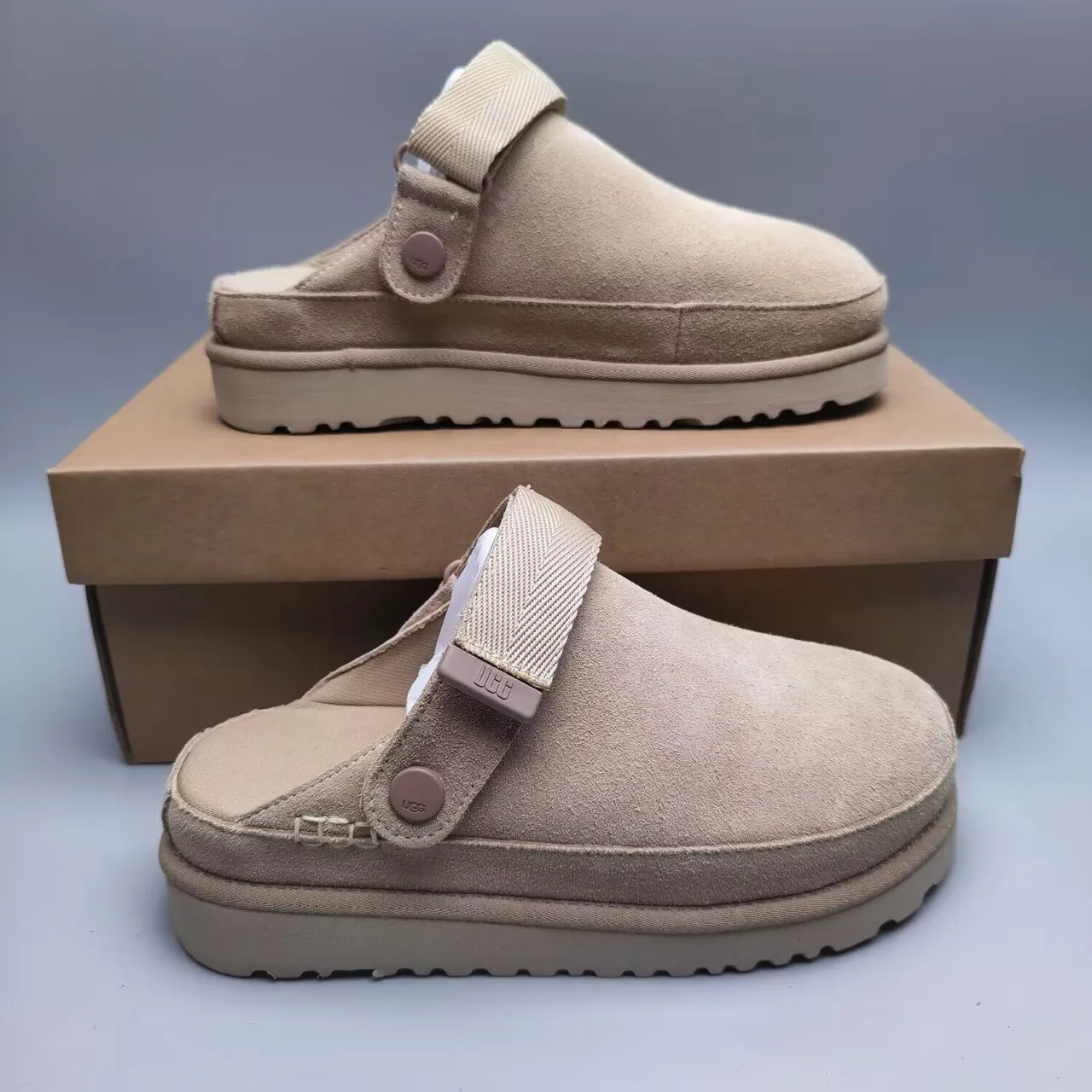UGG Tasman Beige Suede Platform Slipper 5