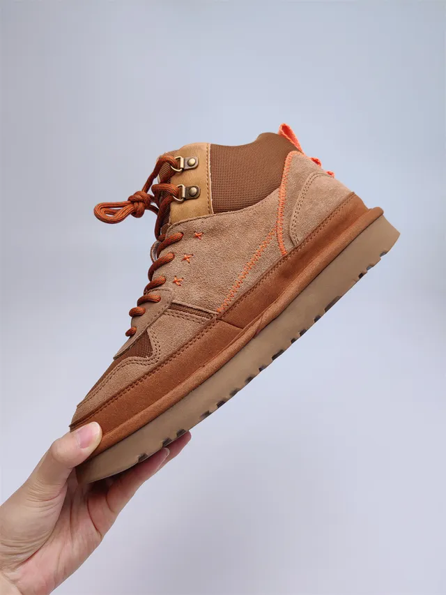 UGG Tasman Marron Orange Suede-Mesh Híbrido Superior Couture Contraste Bottes de Randonnée 4