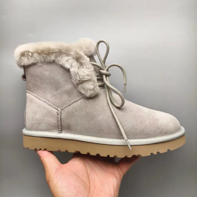 UGG Tasman Light Gray Suede Shearling Cuff Snow Boot 2