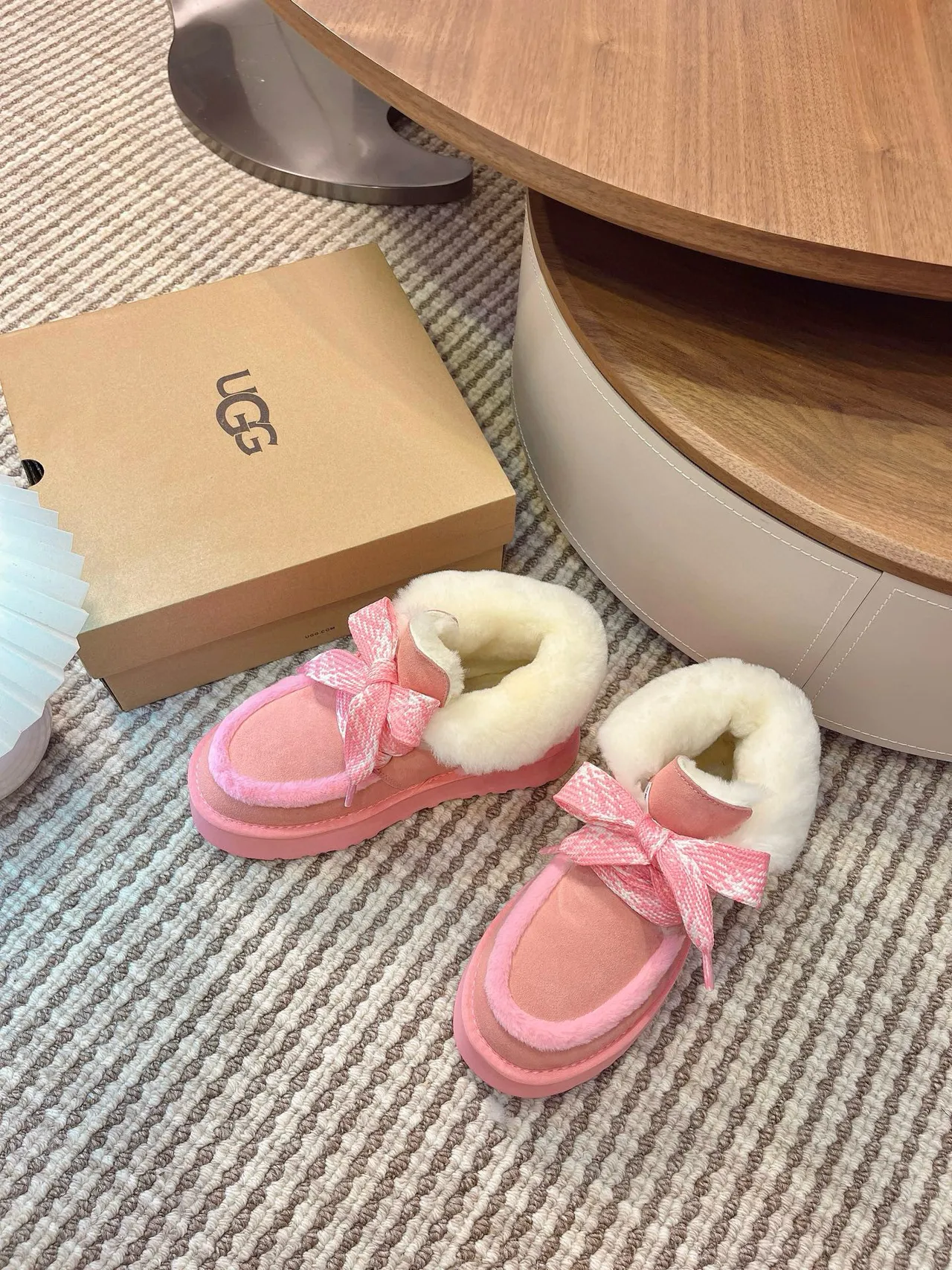 UGG Tasman Rosa Bege Solado de Plataforma Forradas com Shearling Botas de Neve 4
