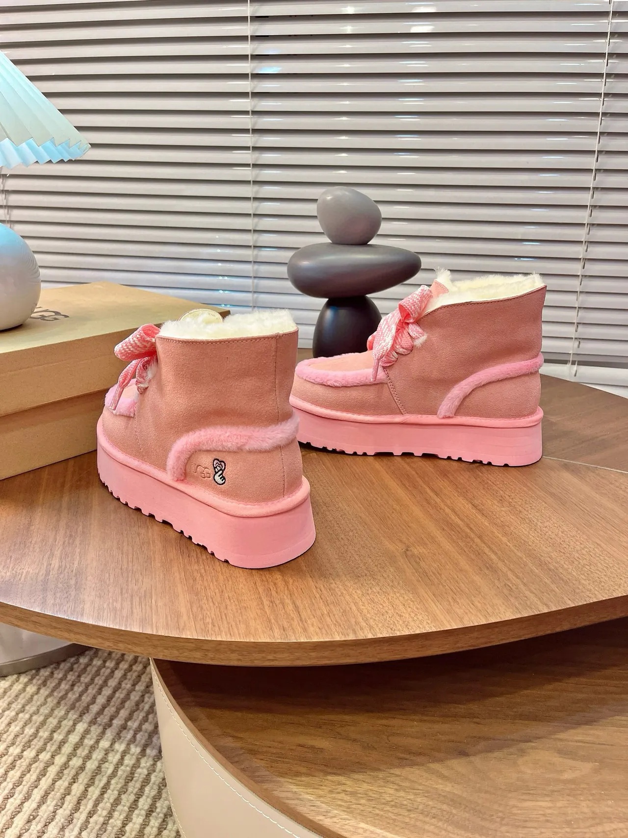 UGG Tasman Rosa Bege Solado de Plataforma Forradas com Shearling Botas de Neve 5