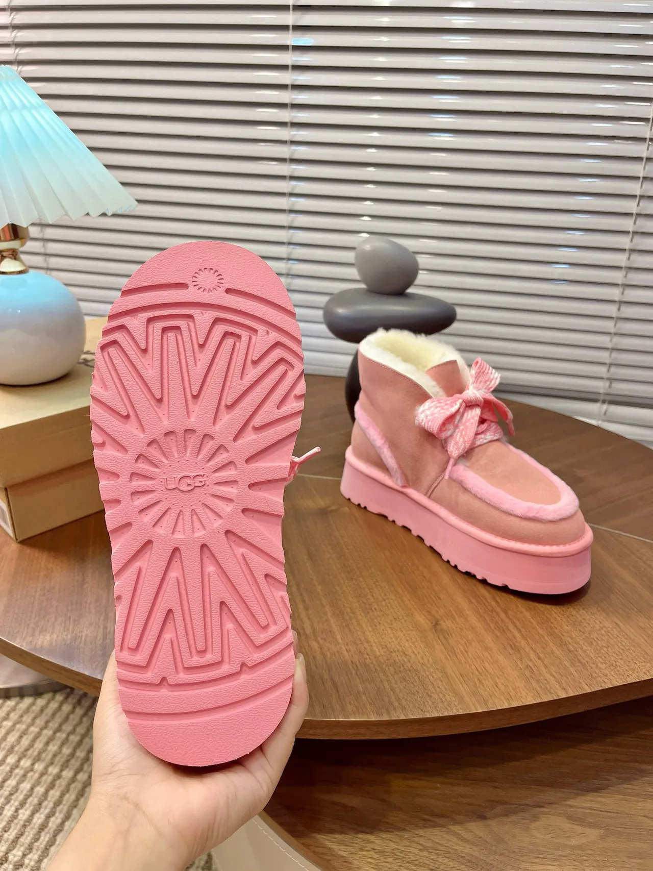 UGG Tasman Rosa Bege Solado de Plataforma Forradas com Shearling Botas de Neve 8