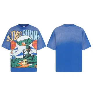Vale Forever Oversized Gradient Blue Graphic Print T-Shirt