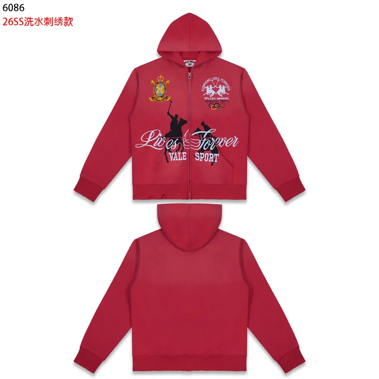 Vale Forever Red Full-Zip Embroidered Crest Hoodie 4