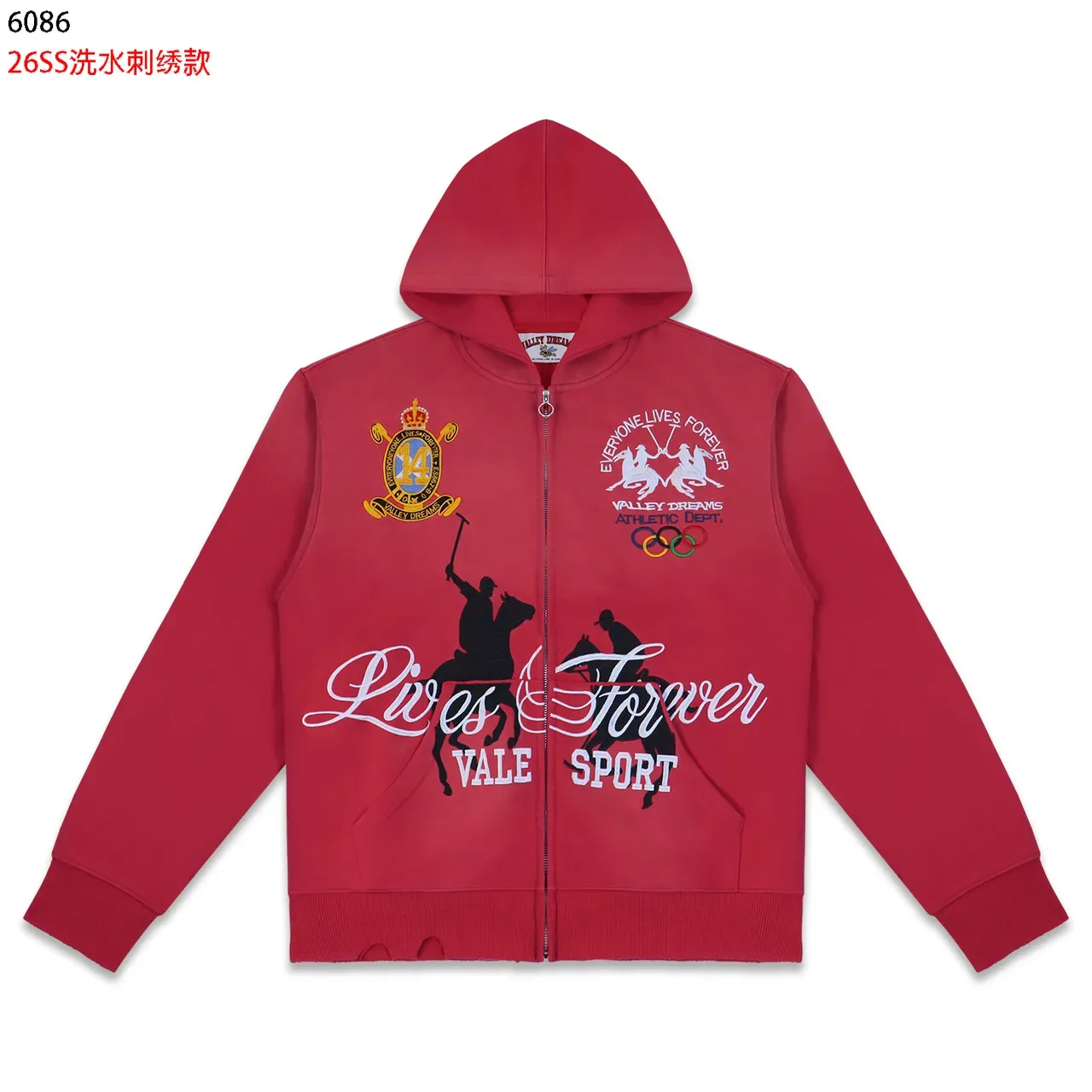 Vale Forever Red Full-Zip Embroidered Crest Hoodie 8