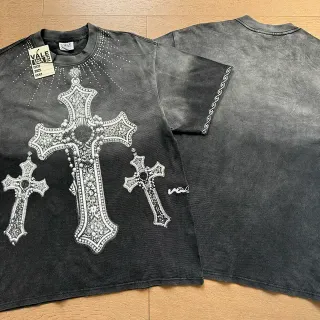Vale Forever Rhinestone Cross Acid-Wash T-Shirt