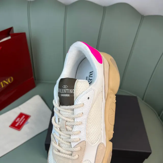 Valentino Beige Pink Sole Mixed Mesh And Suede Upper Chunky Sneakers 2