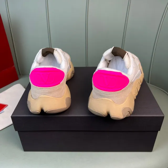 Valentino Beige Pink Sole Mixed Mesh And Suede Upper Chunky Sneakers 4
