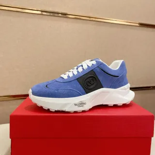 Valentino Camurça Azul Negro Parte Superior Painel Lateral VLOGO Zapatilhas Lifestyle