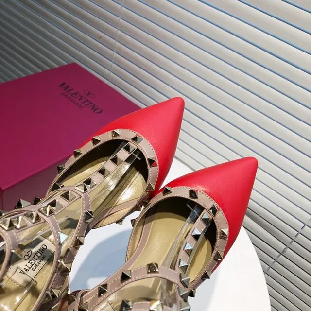 Valentino Red Beige Studded Multi-Strap Pump 4