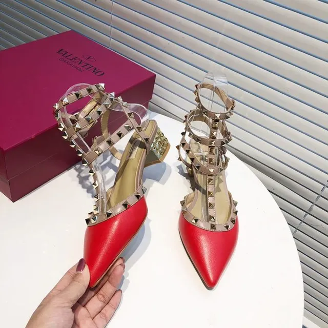 Valentino Red Beige Studded Multi-Strap Pump 5