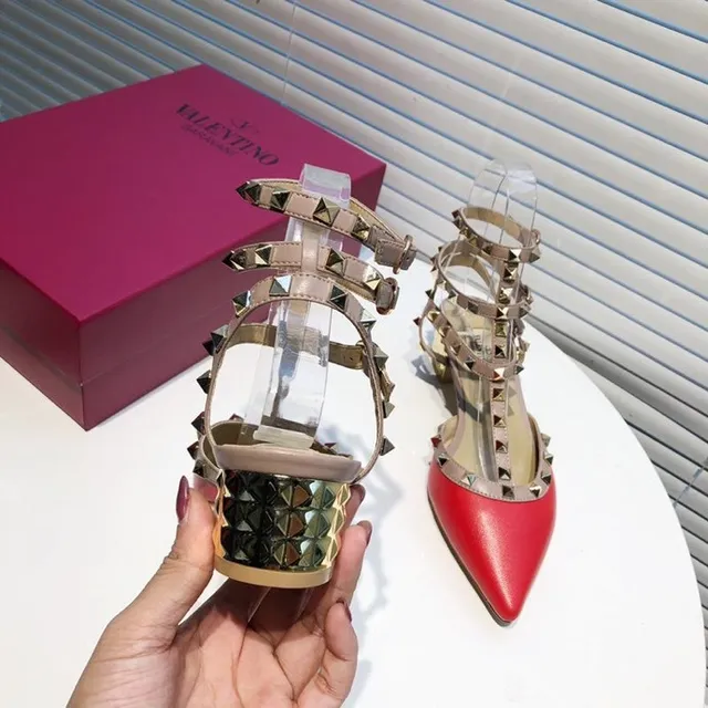 Valentino Red Beige Studded Multi-Strap Pump 6
