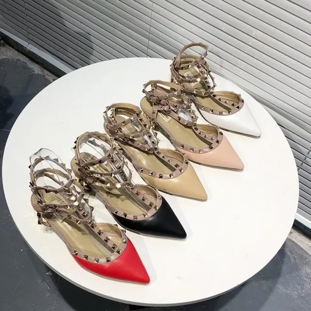 Valentino Red Beige Studded Multi-Strap Pump 7