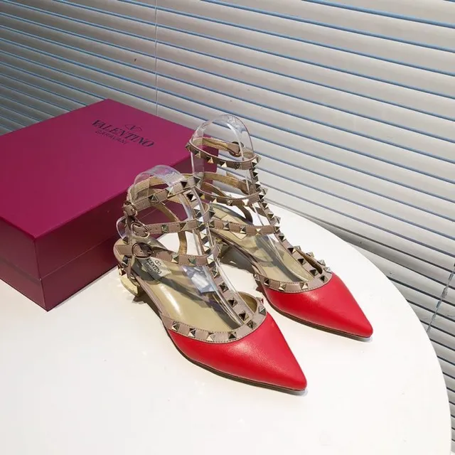Valentino Red Beige Studded Multi-Strap Pump 8