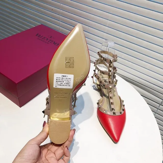 Valentino Red Beige Studded Multi-Strap Pump 9