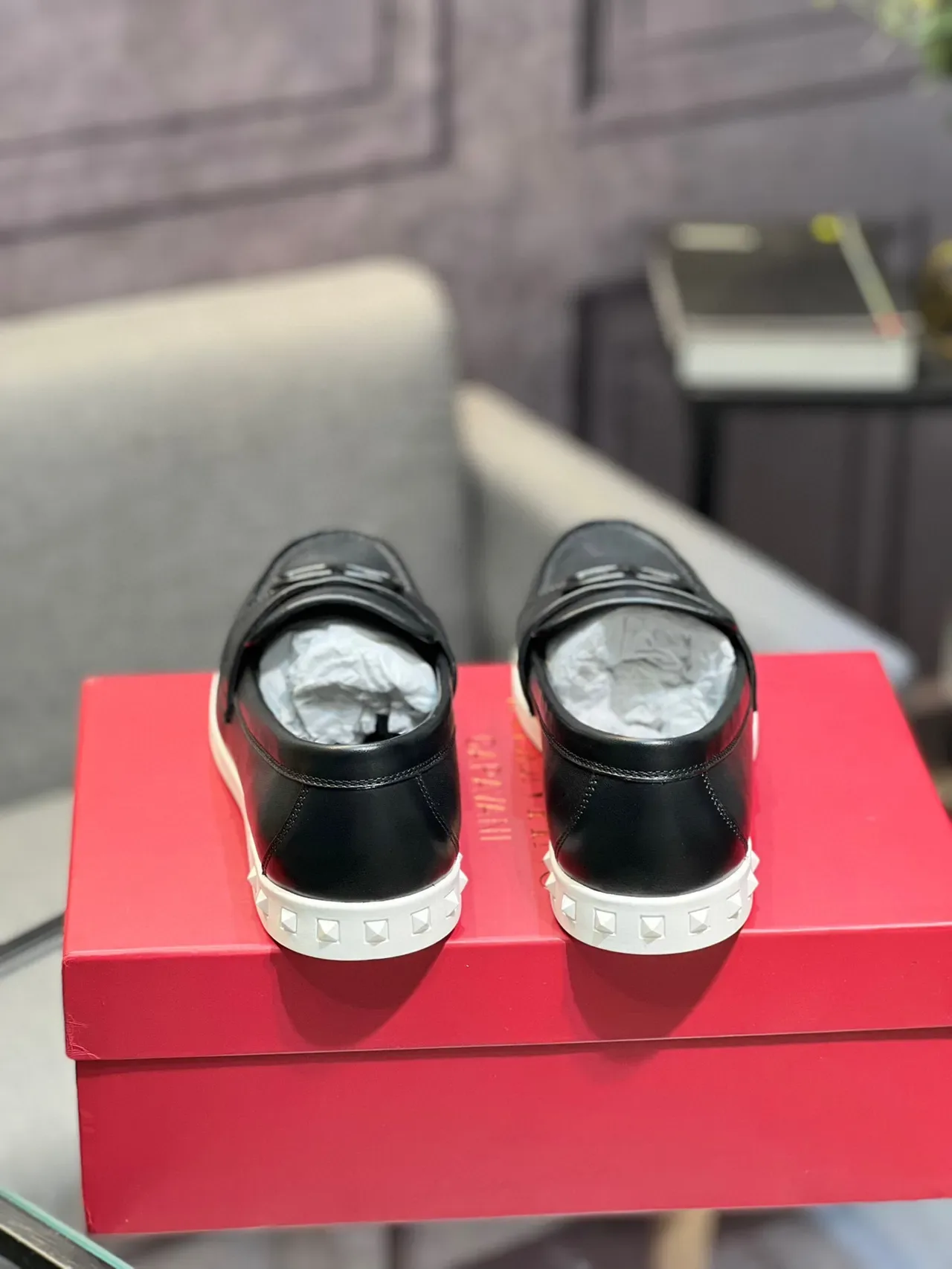 Valentino Rockstud Black White Leather VLOGO Buckle Loafer 8