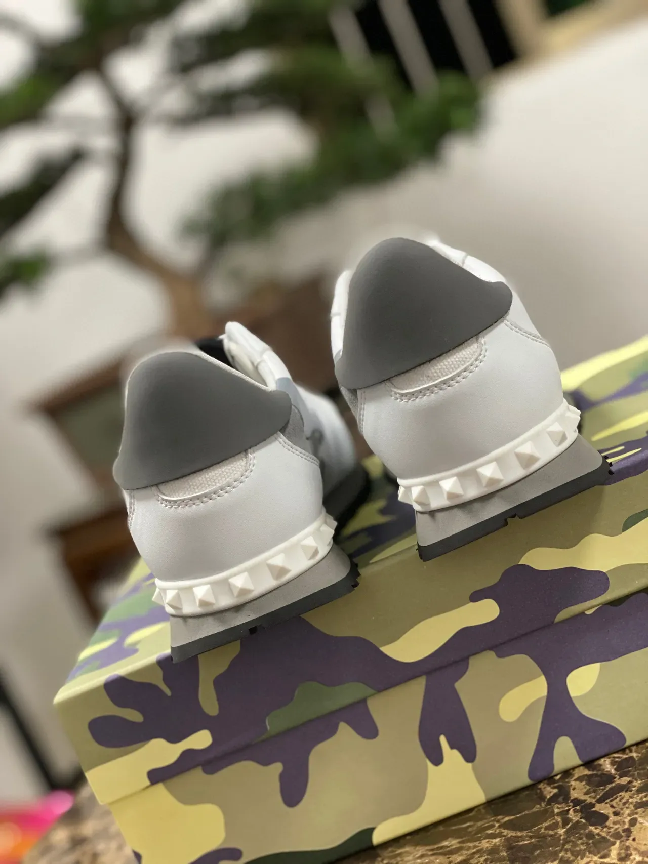 Valentino Rockstud Camouflage White Gray Lifestyle Sneakers 2
