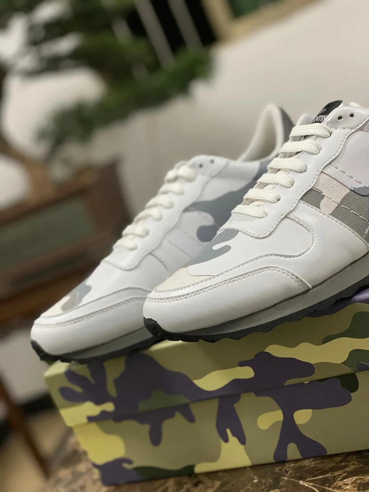 Valentino Rockstud Camouflage White Gray Lifestyle Sneakers 9