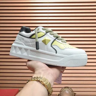 Valentino Rockstud White and Lemon Yellow sneakers lifestyle
