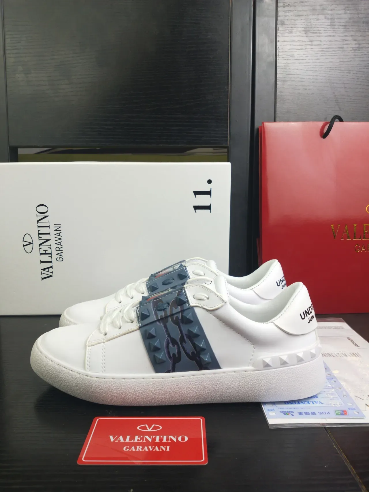 Valentino Rockstud White Leather Studded Strap Floral Print Lifestyle Sneakers 2