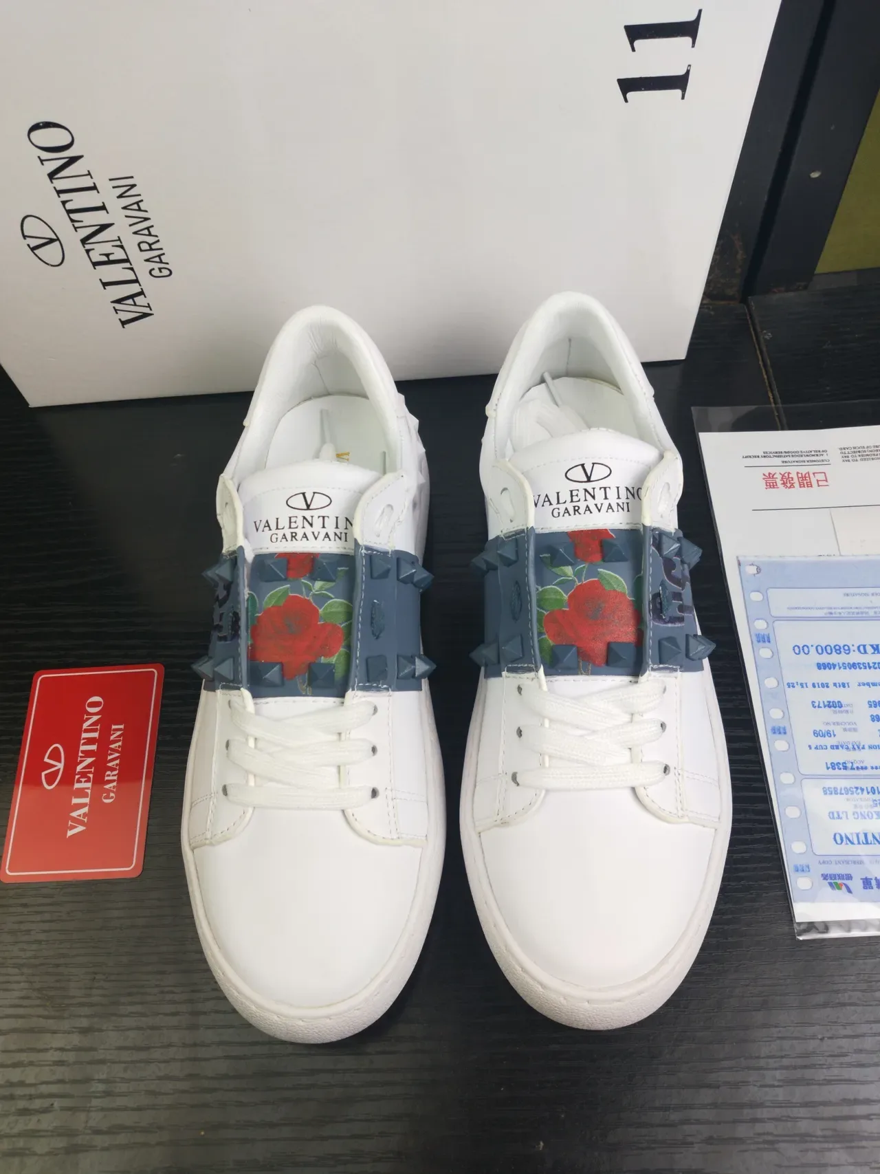 Valentino Rockstud White Leather Studded Strap Floral Print Lifestyle Sneakers 3