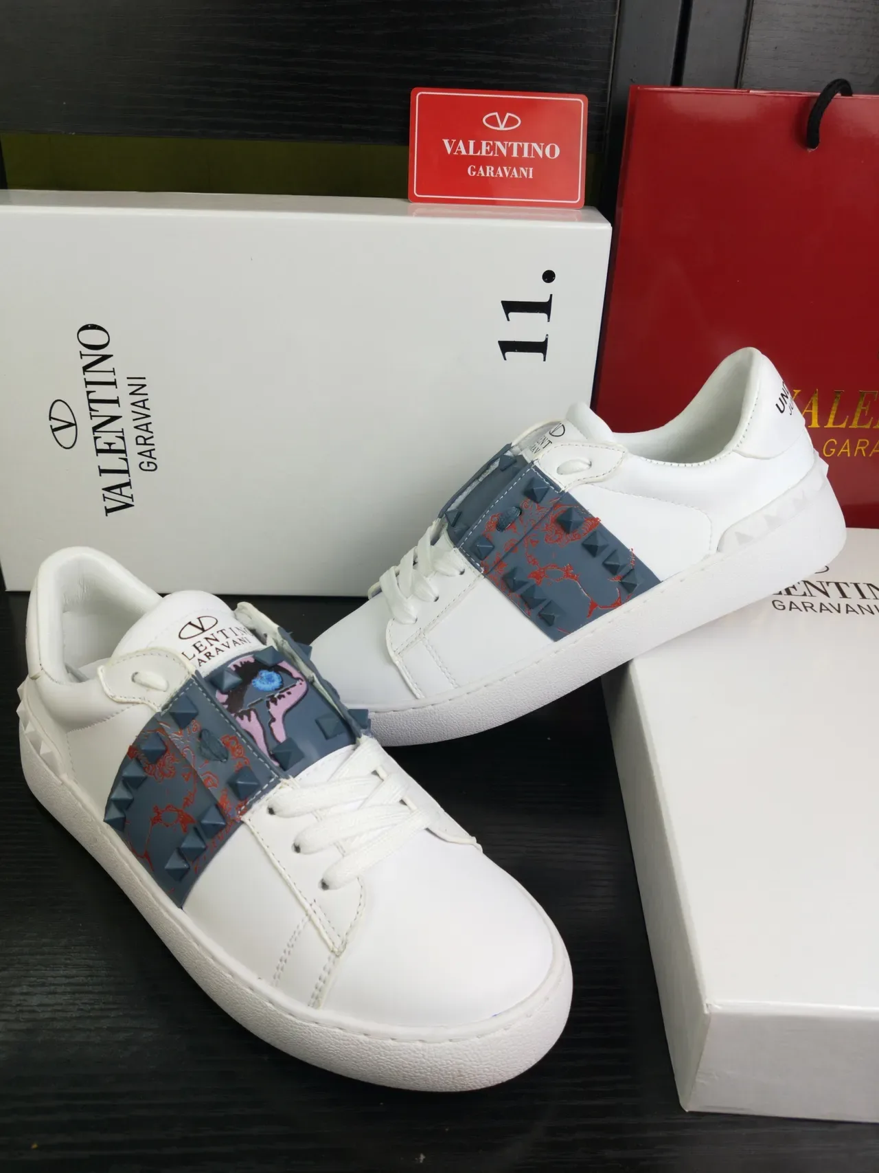Valentino Rockstud White Leather Studded Strap Lifestyle Sneakers 2