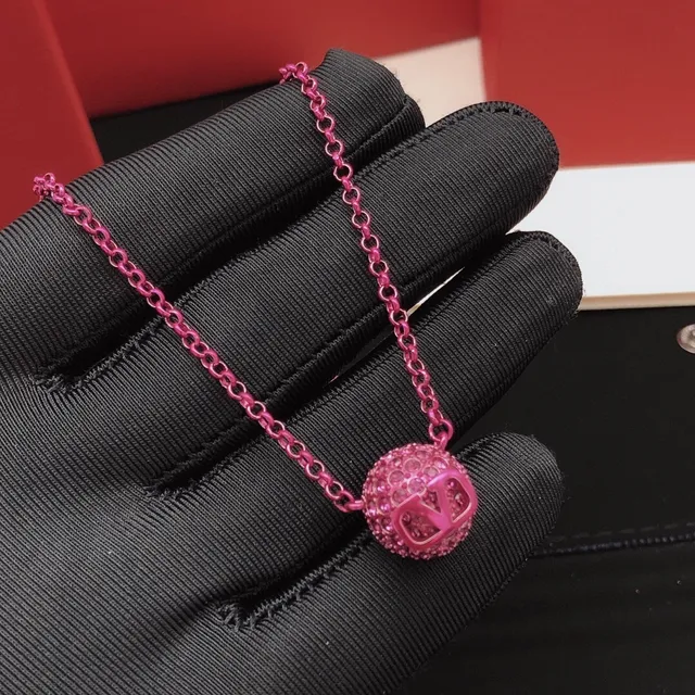 Valentino VLogo Ball Pavé Crystal Pink हार 3
