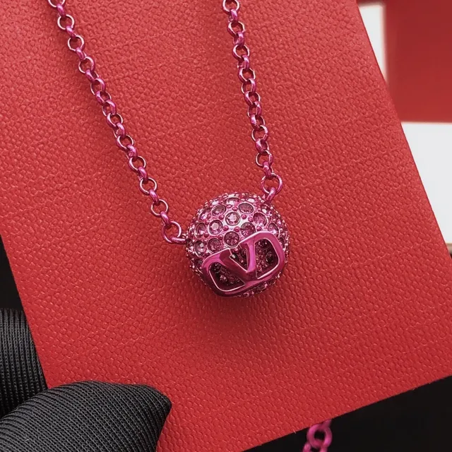 Valentino VLogo Ball Pavé Crystal Pink हार 5