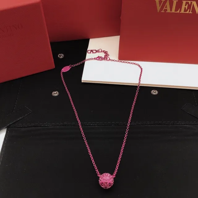 Valentino VLogo Ball Pavé Crystal Pink हार 8