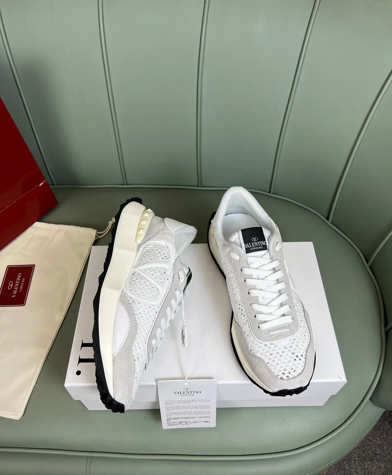 Valentino VLogo Runner White Gray Perforated Lifestyle Sneakers 5