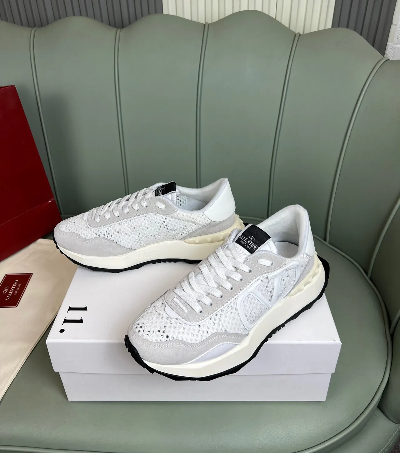 Valentino VLogo Runner White Gray Perforated Lifestyle Sneakers 8