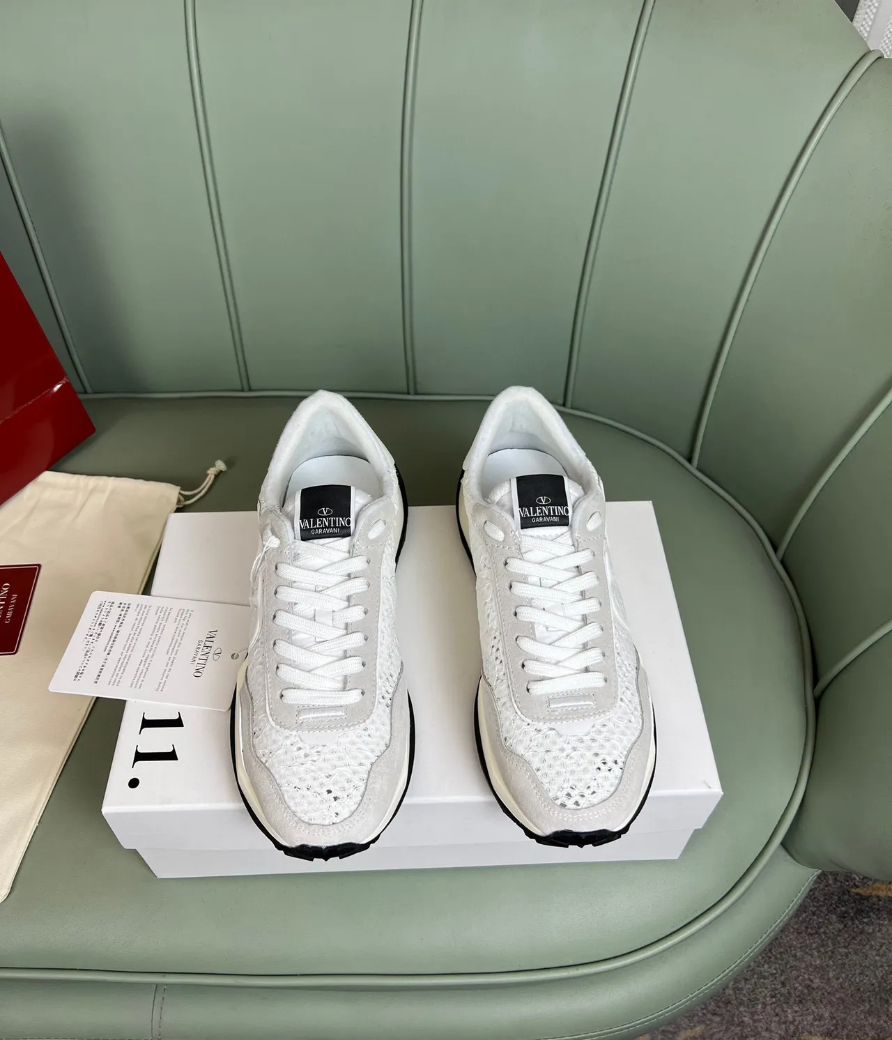 Valentino VLogo Runner White Gray Perforated Lifestyle Sneakers 9