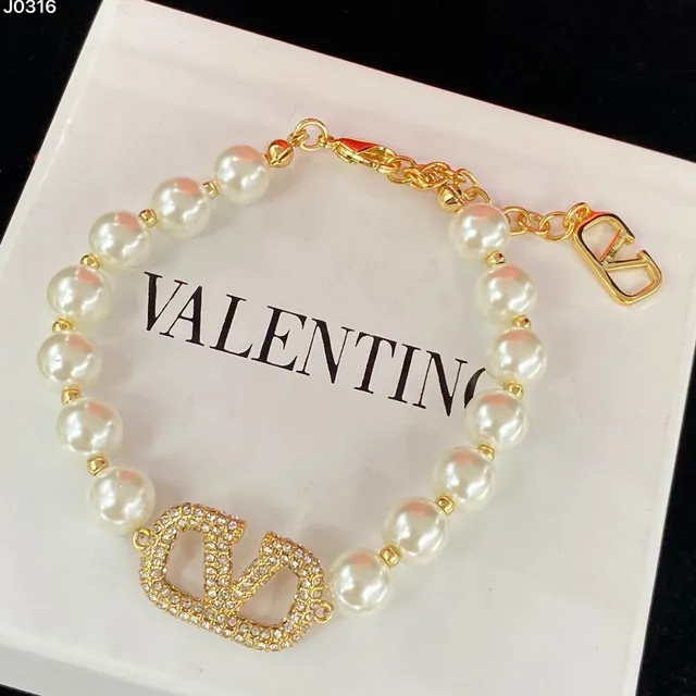 Valentino VLTN Beige Gold Pearl Strand Pavé-Crystal VLogo Necklace 5