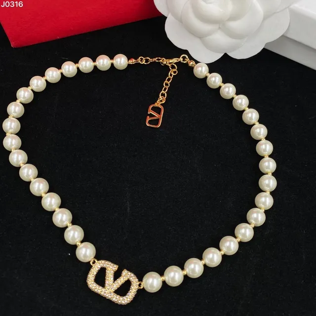 Valentino VLTN Beige Gold Pearl Strand Pavé-Crystal VLogo Necklace 6