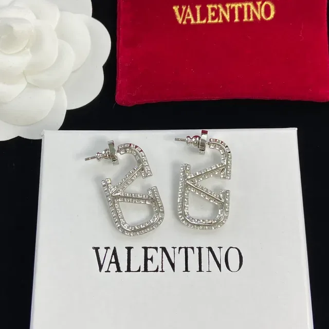 Valentino VLTN Pavé-Crystal Geometric Logo Stud Earrings 2