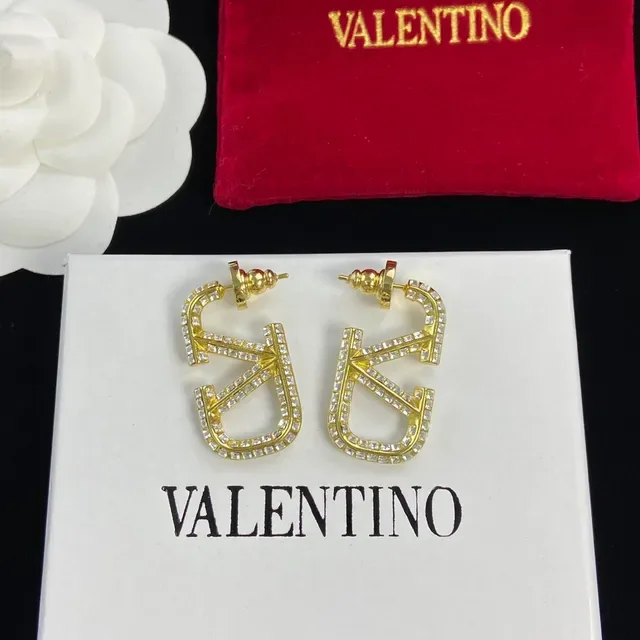 Valentino VLTN Pavé-Crystal Geometric Logo Stud Earrings 4