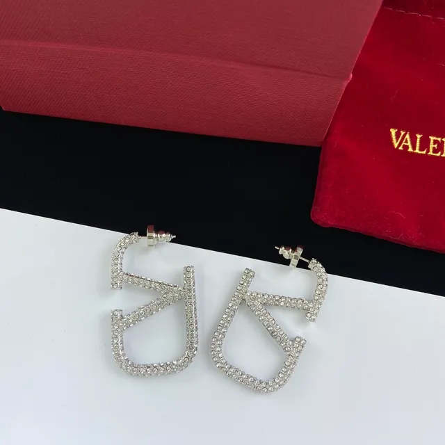 Valentino VLTN Pavé Crystal Logo Stud and Hoop Earrings 2