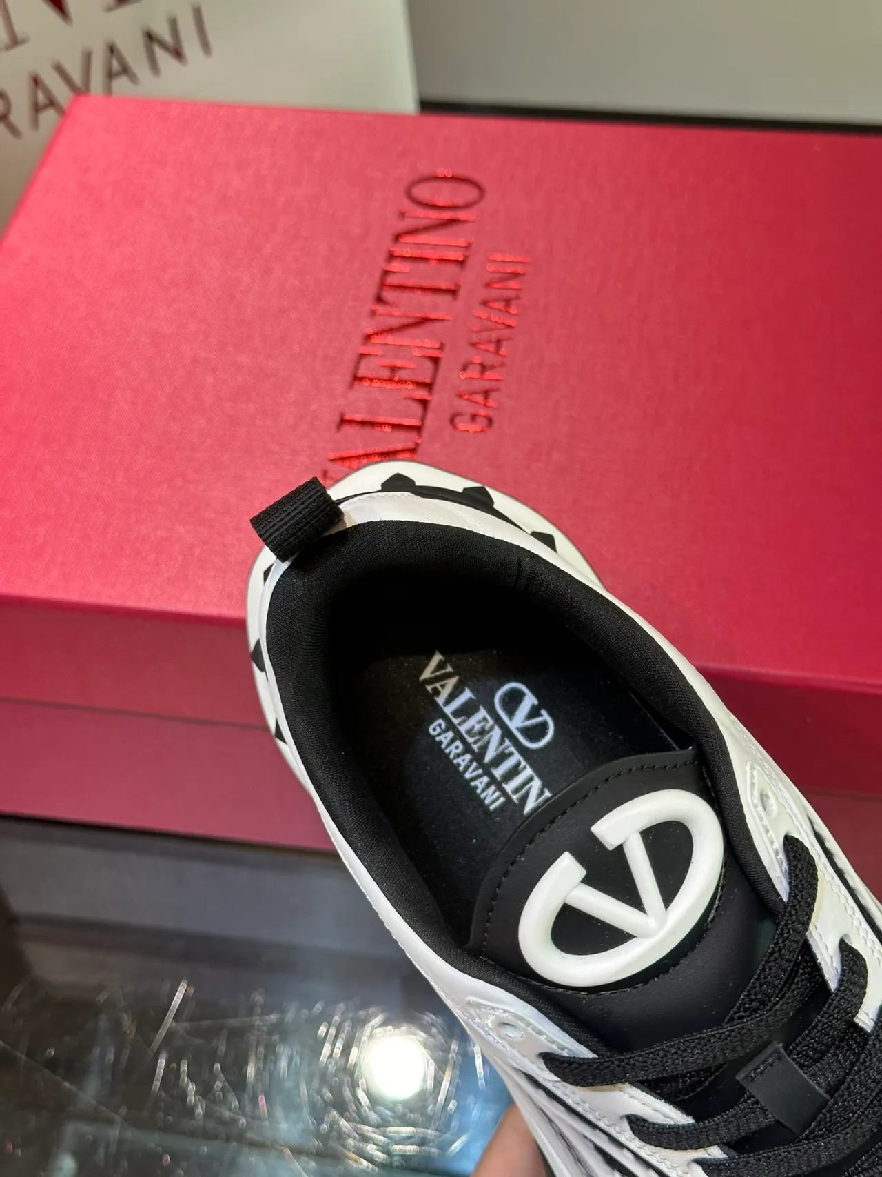 Valentino Branco Negro Sola Esculpida Upper Em Camadas Tênis Chunky 5