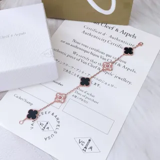 Van Cleef & Arpels Alhambra 玫瑰金 黑色 镶钻 手链