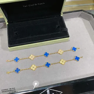 Van Cleef & Arpels Alhambra Blue Enamel and Pavé Gold Chain Bracelets