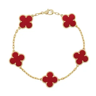 Van Cleef & Arpels Alhambra Five Motif Red Enamel Gold Bracelet