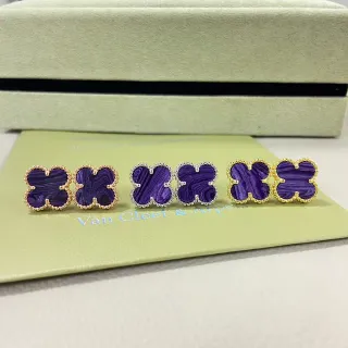 Van Cleef & Arpels Alhambra Purple Marbled Stone Beaded Bezels Earrings