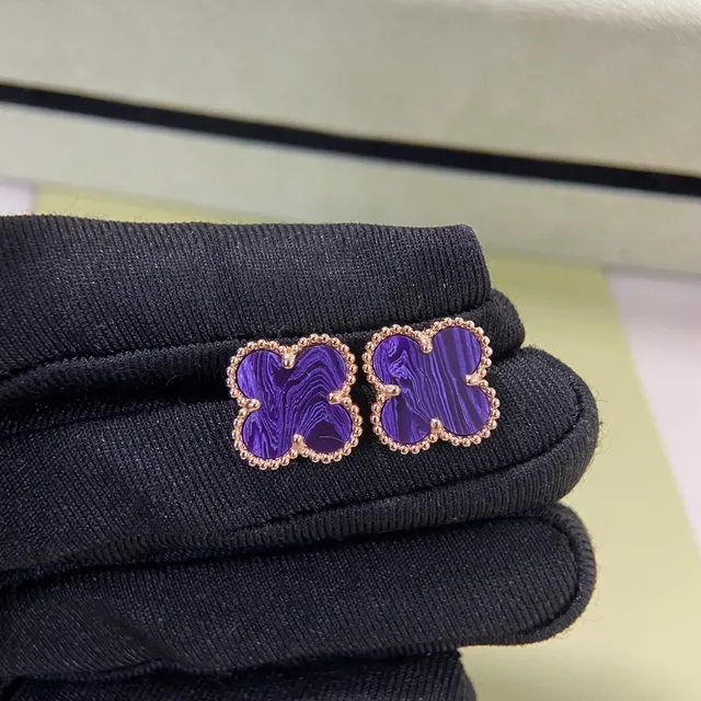 Van Cleef & Arpels Alhambra Brincos com pedras marmorizadas roxas e bordas de miçangas 5