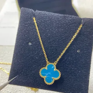 Van Cleef & Arpels Alhambra Turquoise Enamel Four-Leaf Clover Necklace