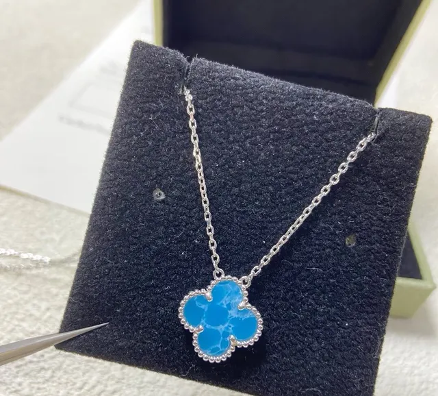 Van Cleef & Arpels Alhambra Turquoise Enamel Four-Leaf Clover Necklace 4