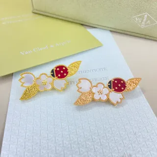 Van Cleef & Arpels Ladybug and Flower Motif Gold Earrings