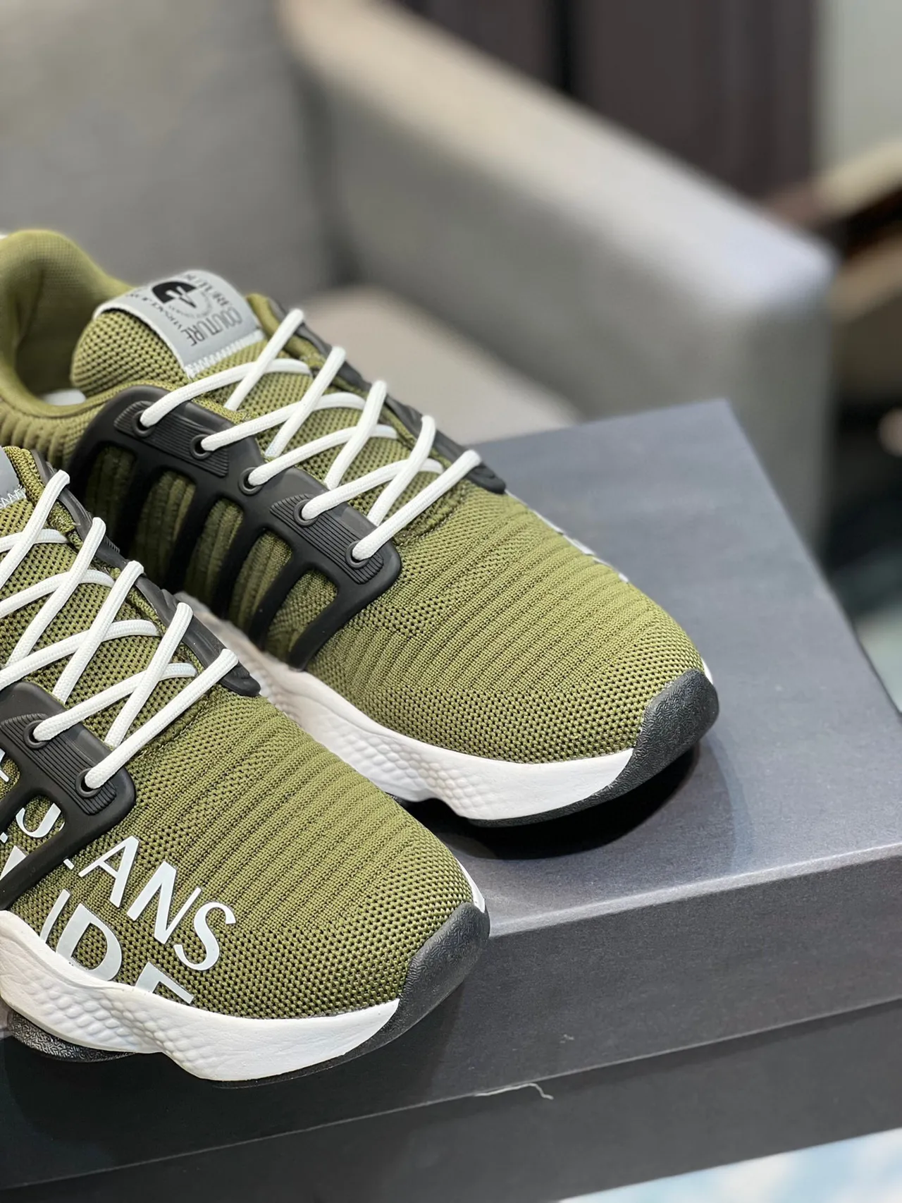 Versace Army Green Black Knit Upper Cage Overlay Chunky Sneakers 9