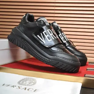 Versace Black Brown sans lacets slip-on brillants avec sangle de marque chunky sneakers