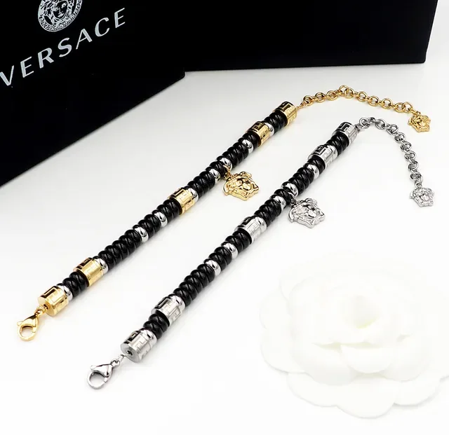 Versace Pulseira de Corrente com Contas Preta e Dourada 3