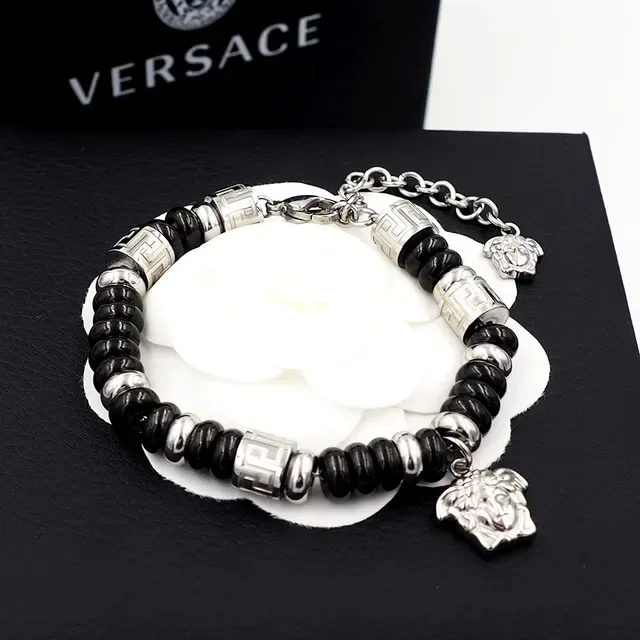 Versace Pulseira de Corrente com Contas Preta e Dourada 7